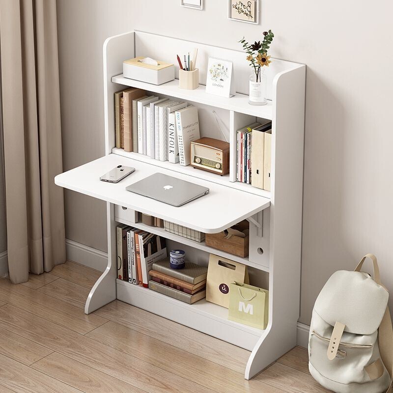 【High Quality】 Desk Bookcase Integrated Home Bedroom Student Study Table Small Apartment Combination Folding Computer Desk Bookshelf And Storage Shelf