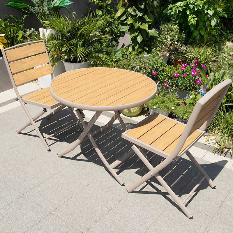 Outdoor Cafe Plastic Wood Table Chair Cold Beverage Shop Waterproof Sunscreen Leisure Folding Table Chair Outdoor Stall Combination