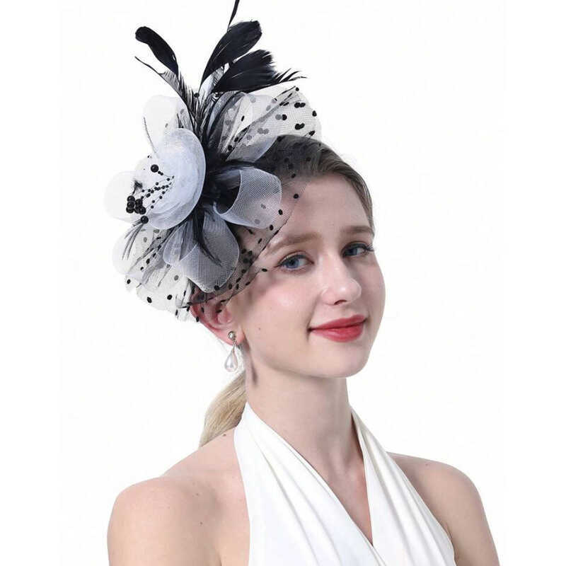 European American Headwear Retro Bridal Hair Accessories Feather Head Flower Plus Beads Flower Gauze Headband All-Match Dress Cheongsam Accessories