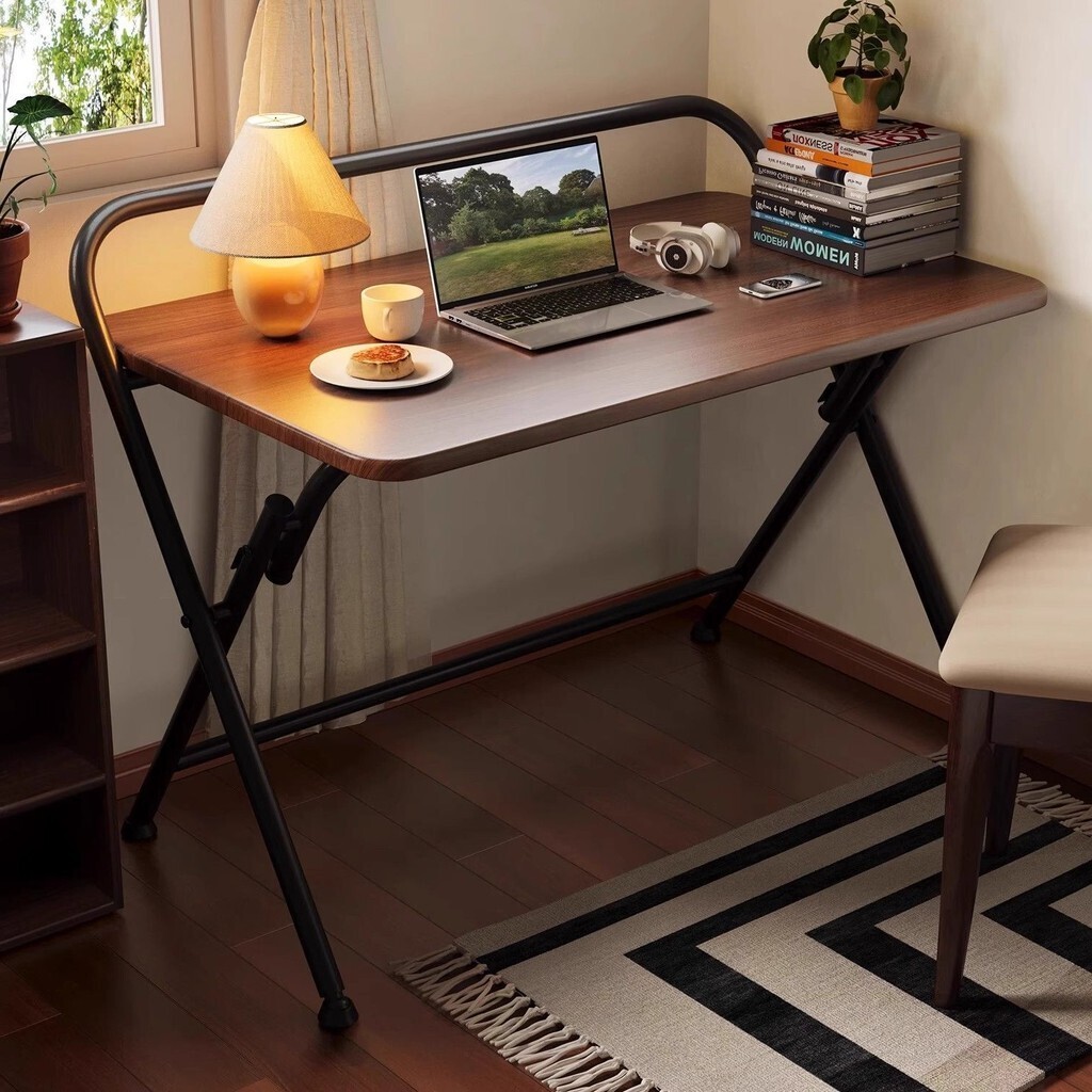 【High Quality】 Home Desk Computer Desk Folding Table Bookshelf Study Table Desk Foldable Simple Bedroom Bedside Small Table