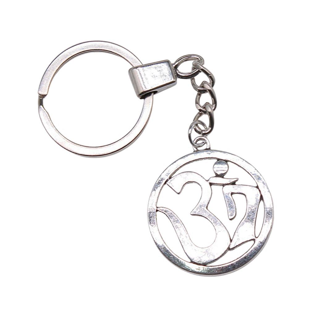 Encouragement Letter Om Yoga Tags Pendant Antique Bronze Metal Keychain with 30mm Ring for Family