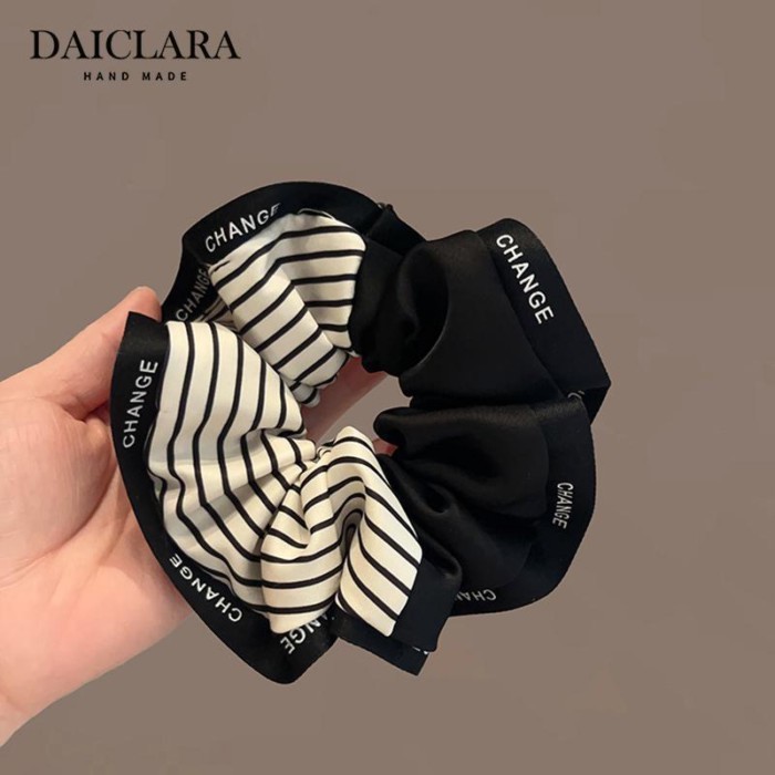 [MUA] Hot-Selling Scrunchy Hair Tie Black White Stitching Hair Tie All-Match