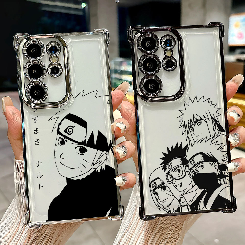 Line Art Narutos Anime Silicone Soft Case For Samsung S26 Ultra A57 A37 S25 FE S24 Plus S23 S22 S21 S20 Clear Transparent TPU Silver Plating Shell