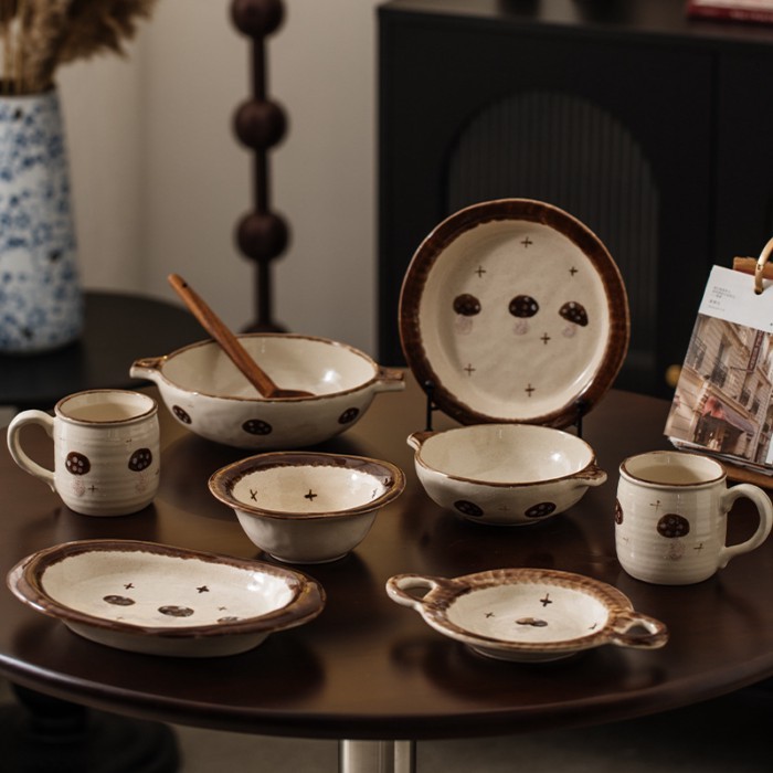 Meijiahui New Ceramic Starlight Mushroom Binaural Soup Bowl Household Fruit Salad Noodl…