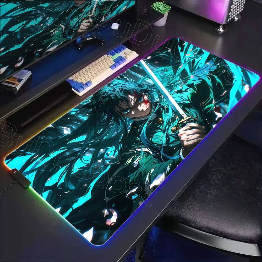 RGB Mouse Mat Demon Slayer Anime Mousepad Desk Carpet for Mouse Pad 900×400mm Keyboards Gaming Rug LED Stitch Stuff Carpets Pads
