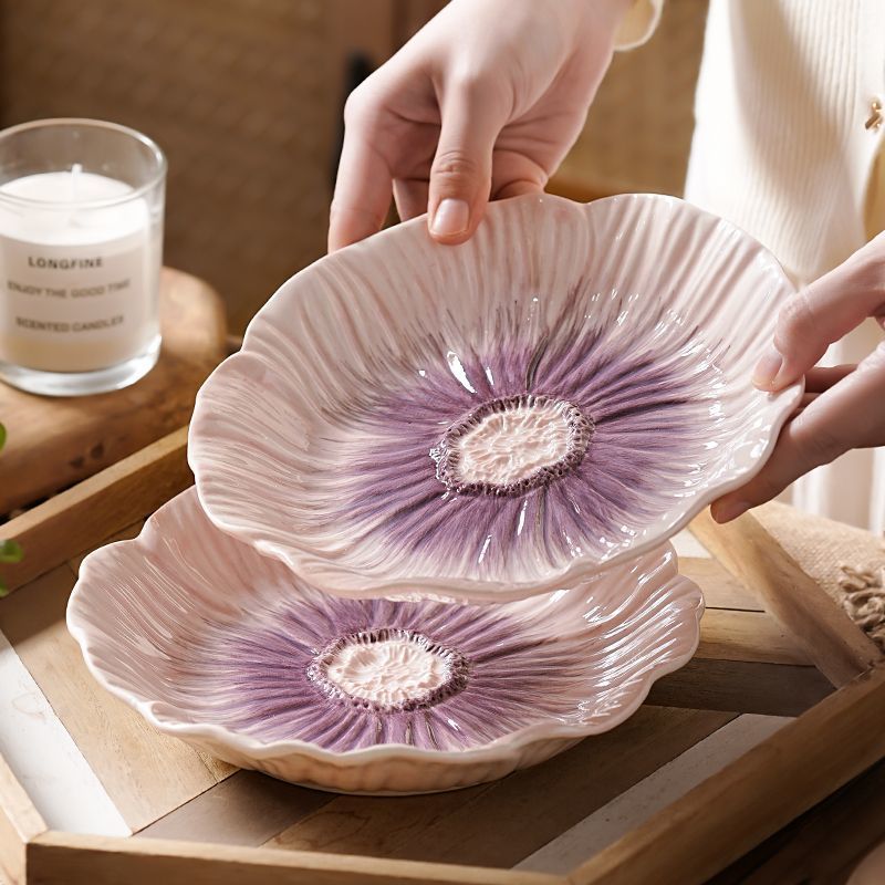 Ceramic Plate Flower-Shaped Vegetable Plate High Temperature Resistant Ceramic Breakfast Plate Creative De