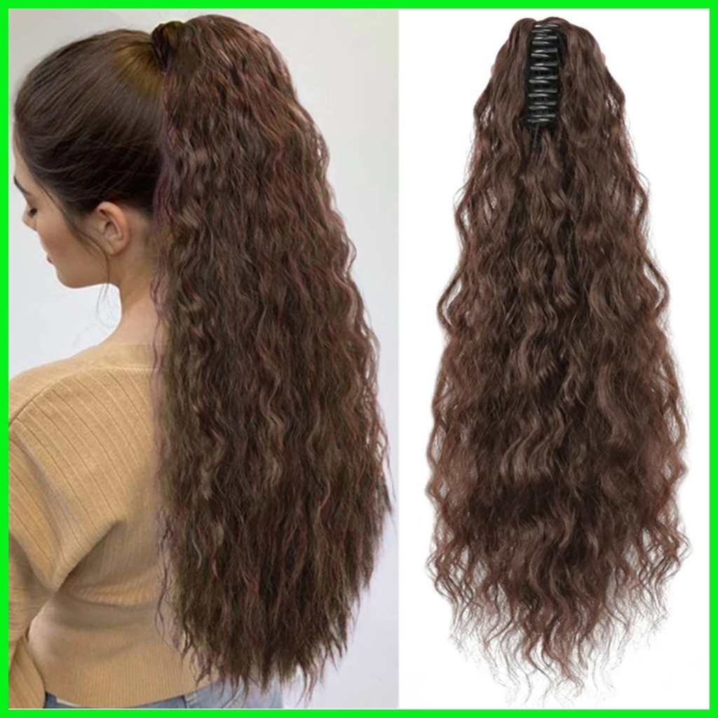 ∈ 1Pcs Women Long Kinky Curly Clip-on Ponytail Wig Natural Synthetic Corn Wave Claw Clip Hair Ext