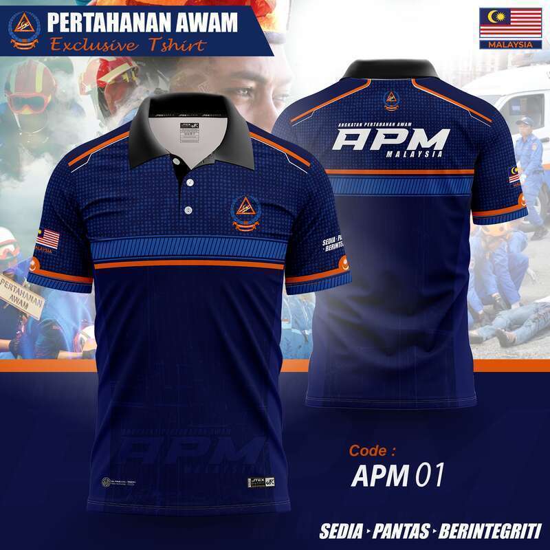 Angkatan Pertahanan Awam Malaysia Exclusive Polo Shirt – Navy-Rescue Design with Emblems, "Sedia・Pantas・Berintegriti" Motto & Emergency Response Symbols, APM 01 Series, A