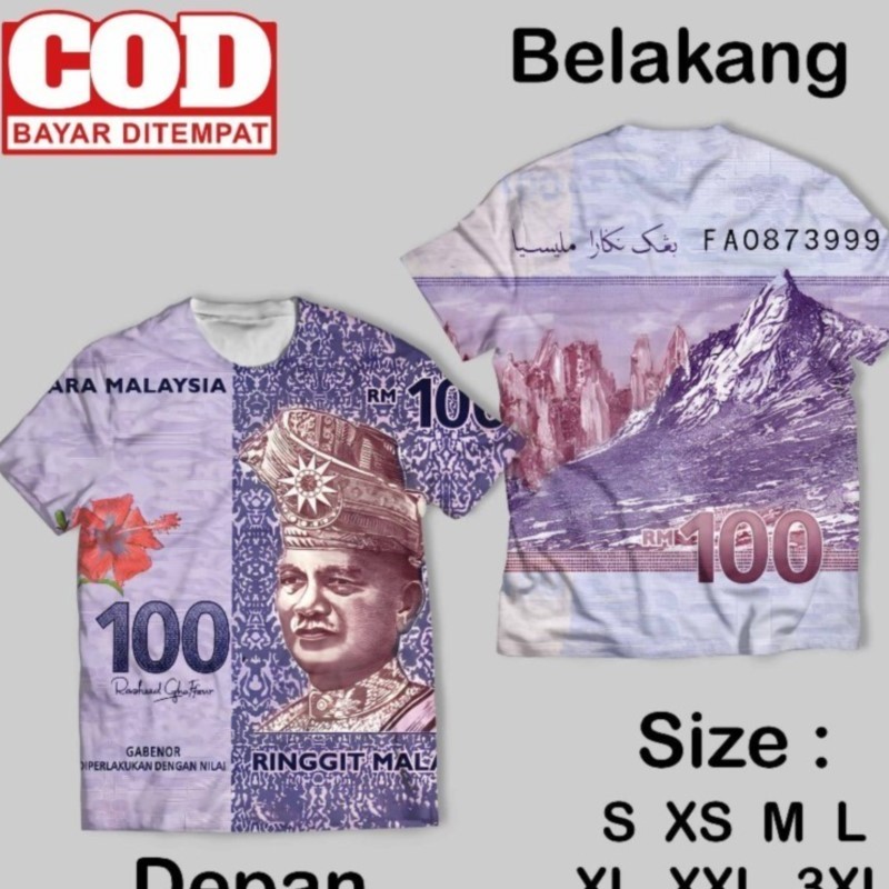 【Stok Sedia】Merdeka Hari T-Shirt Berinspirasikan Wang Kertas Malaysia Untuk Pakaian Harian Dengan Cetakan Depan Dan Belakang Terperinci ,2026 Kemerdekaan National Independence Day100% Polyester, 2D Print