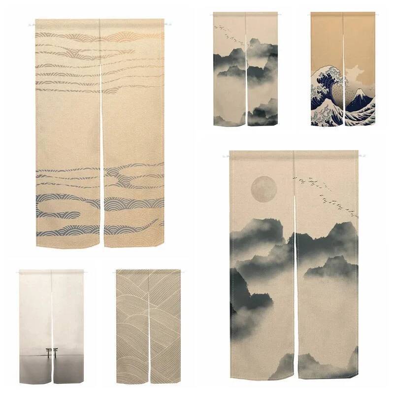 Japanese Mountain Retreat Izakaya Linen Semi-Curtain - Kitchen Entrance Bedroom Living Room Privacy Home Decor