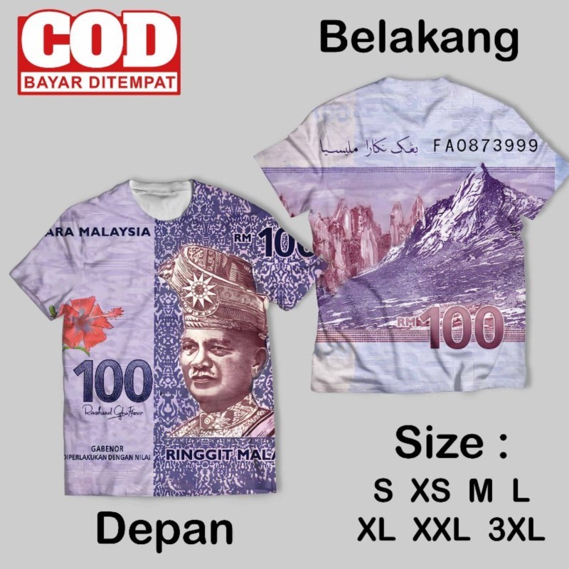 【Free Custom】MATA Fullprint T-shirt with Malaysian Currency Motif, Cool Wallpaper |2026 Merdeka Hari Kemerdekaan National Independence Day【Stock】 AOP T-shirt with Malaysian Money Eye Motif Front and Back,100% Polyester, 2D Print