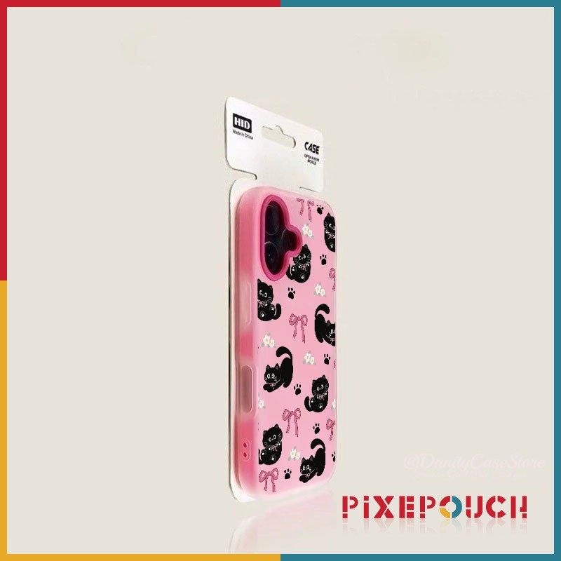 For iPhone 17 16 11 15 13 12 14 Pro X XR Xs Max Casing 2 in 1 Cartoon Cat Pink Bow Case