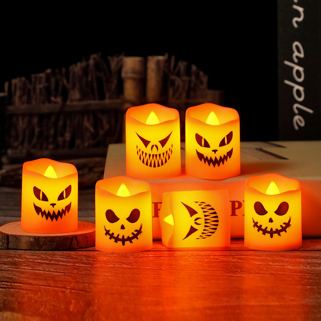 Halloween Explosive Models Electronic Candle Lights Pumpkin Shape Scary Candle Holder Ambient Lights Ghost Day Tabl