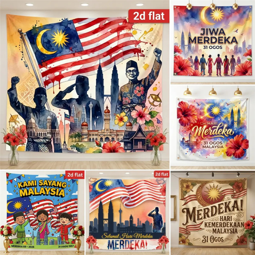 【READY STOCK】Banner Hari Merdeka 2026 Ke-69 Reka Bentuk Kaligrafi Emas Bercahaya Kain Poliester Cetakan HD 6 Saiz Lengkap Backdrop Fotografi Sambutan Perayaan Sekolah Komuniti Pemasangan MudahBanner Merdeka 2026 Hari Kebangsaan Ke-69,Malaysia Bendera,31