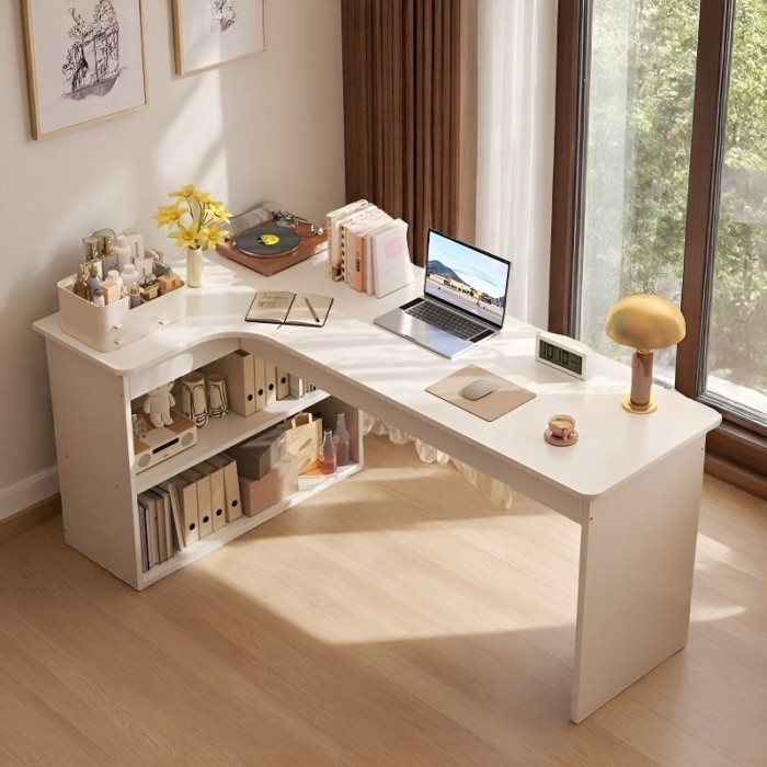 Meja Belajar Penjuru Boleh Laras Rumah, Meja Komputer & Solek Gabungan Rak Buku Bilik Tidur - study table, desk