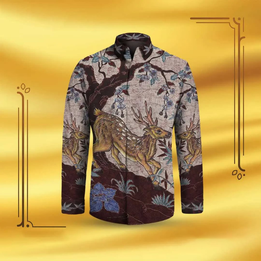 Men's Luxury Batik Shirt Long Sleeve Traditional Pattern Breathable Cotton Formal Business Attire