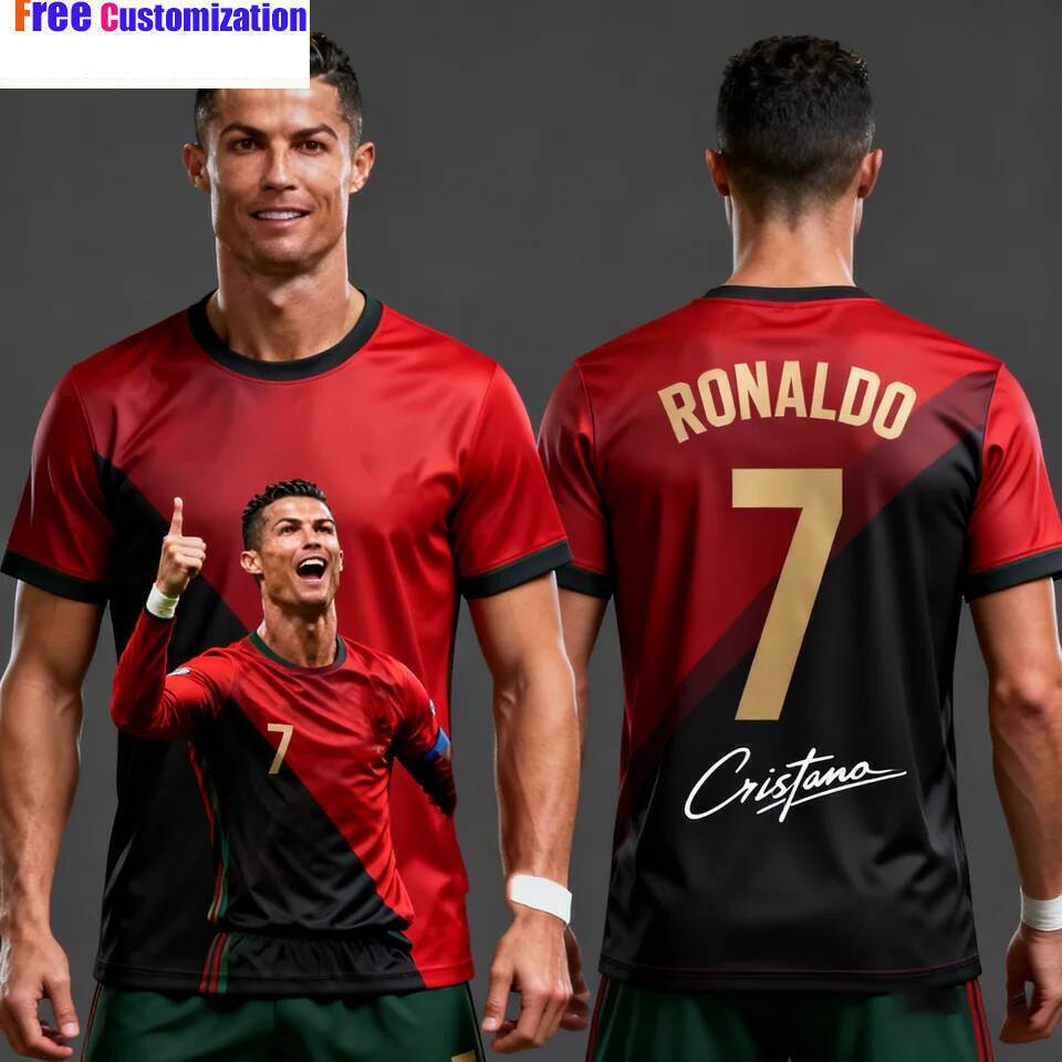【Free Custom Name & Number】Fashion Ronaldo 7 Number ChatGPT Artificial Intelligence Football Jersey Adult/Children's Style Fan Edition Summer Football Training T Shirt Tops