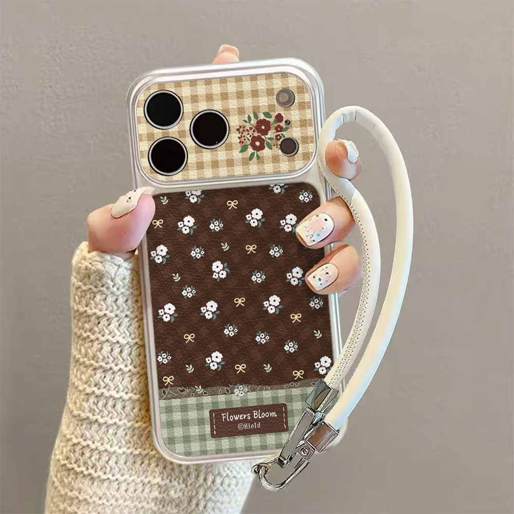 Vintage flower bow Phone Case Compatible For iPhone 13 14 Pro Max 14 Plus luxury leather Large Windows Shockproof Soft Cover with lanyard