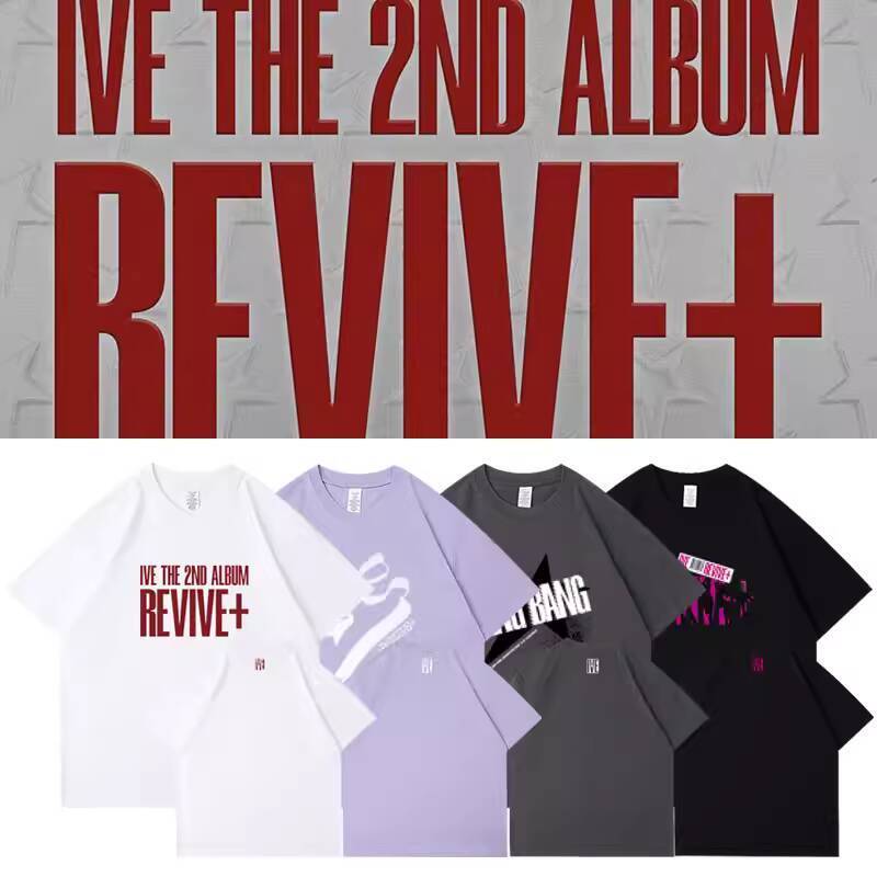 IVE Album Revive+ Merchandise Fan-Made Short-Sleeve T-Shirt, Loose-Fit Printed Base Shirt, Unisex Stage Wear qw.my