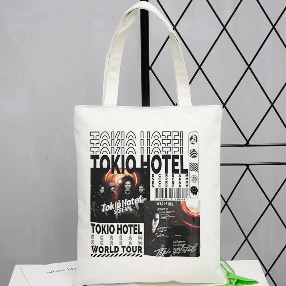 Tokio Hotel Canvas Tote Bags Fashionable Wholesale Sustainable Reusable Shopping Bag Digital Print Events Rustic Charm