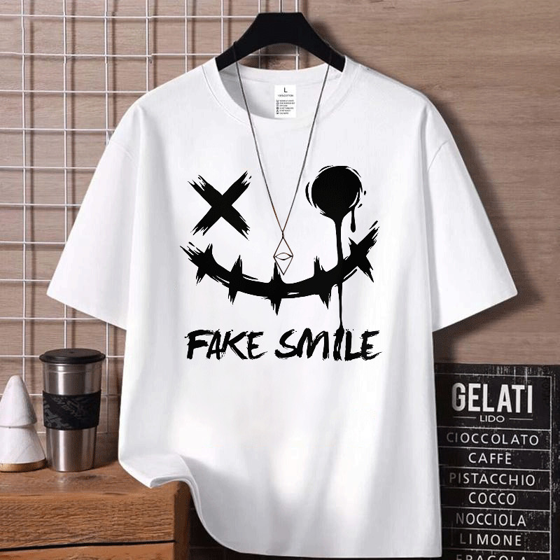 TF24 Street FASHION White-Black Men's COOL T-Shirt Round Neck Christmas NEW YEAR OVERSIZE CASUAL