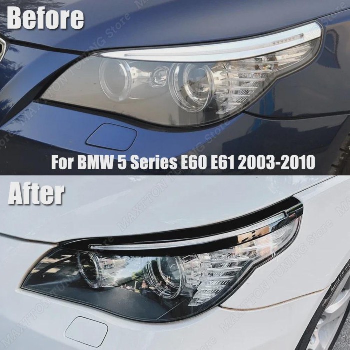 2PCS Car Eyebrow Eyelid Lamp Light Headlight Cover Stickers For BMW 5 Series E60 E61 520i 525i 530i 540i M5 2003-2010 Tu