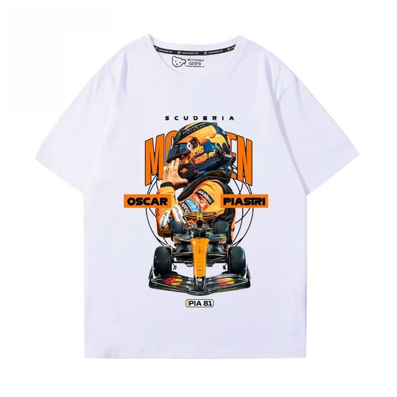 Mclaren F1 Racing Formula Racing Oscar Piastri Merchandise Men And Women Milk Silk Short Sleeve T-Shirt Versatile Trendy Tee