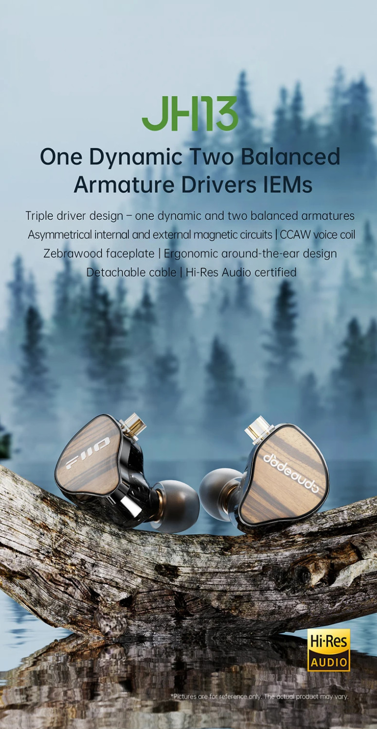 FiiO JH13, In-Ear Monitors: 10mm Dynamic + 2BA Hybrid Driver Hi