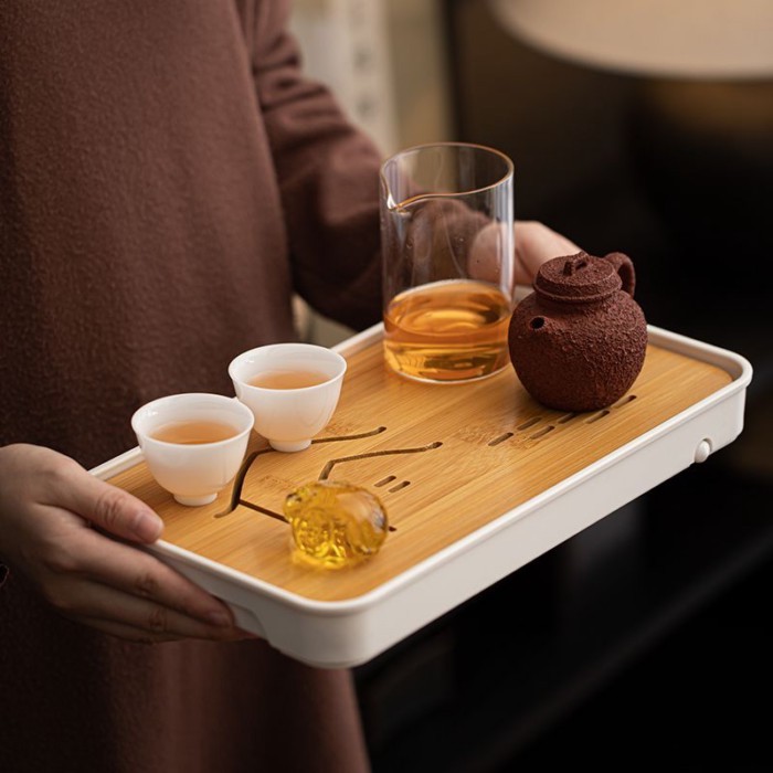 Kung Fu Tea Set Tea Tray Set Household Simple Dual-Use Rectangular Water Storage Dry Making Small Tea Table Tea Sea Drain Tray