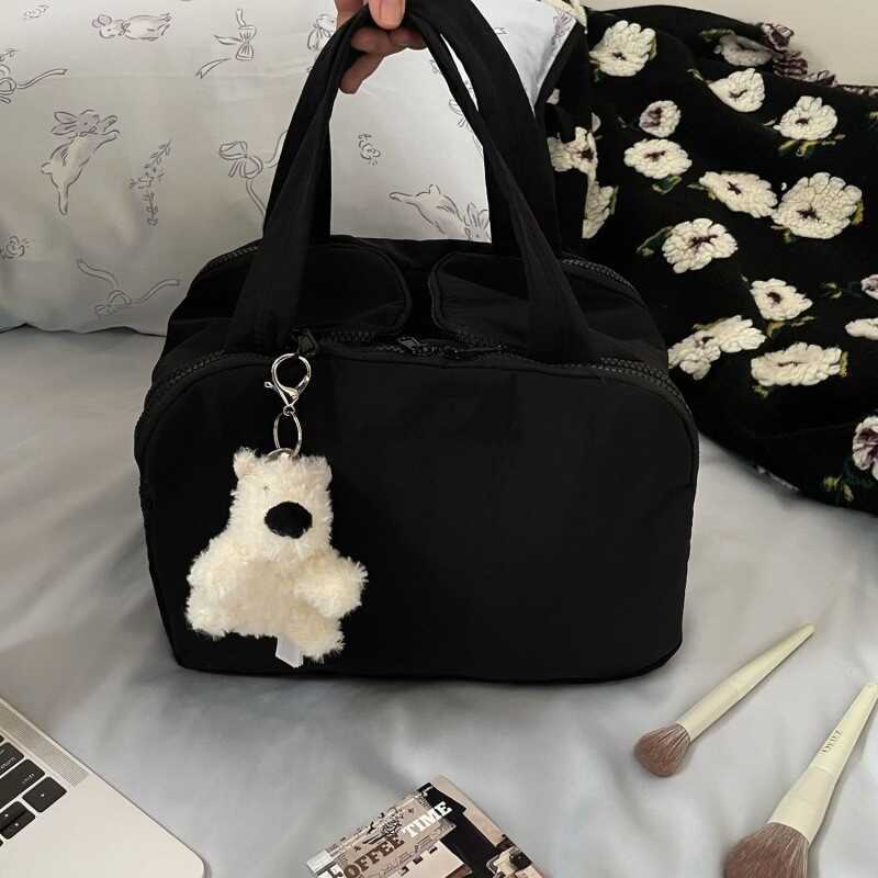 Quilted Cosmetic Bag Fashion Double Wide Opening Large Capacity Fluffy High-End Travel Portable Wash Storage Bag