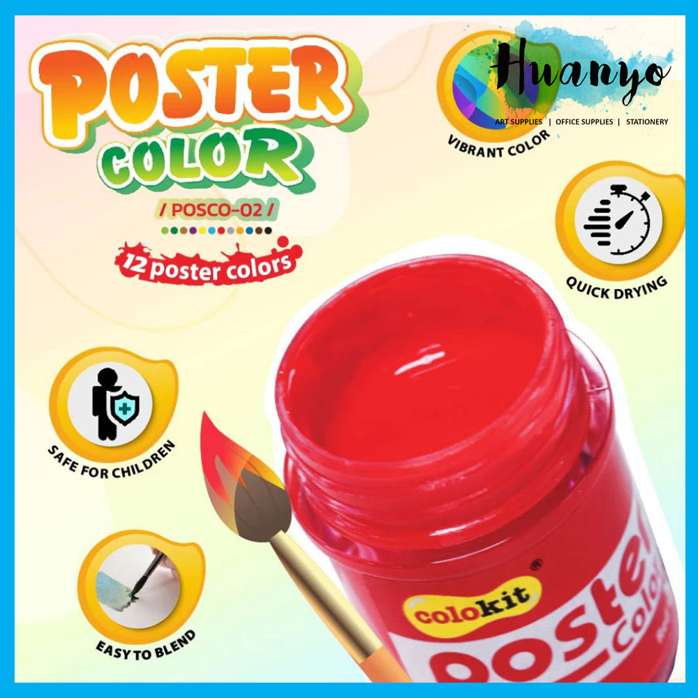 Flexoffice Colokit Poster Colour Set 12x15ml - Non-Toxic, Vivid Vibrant ...