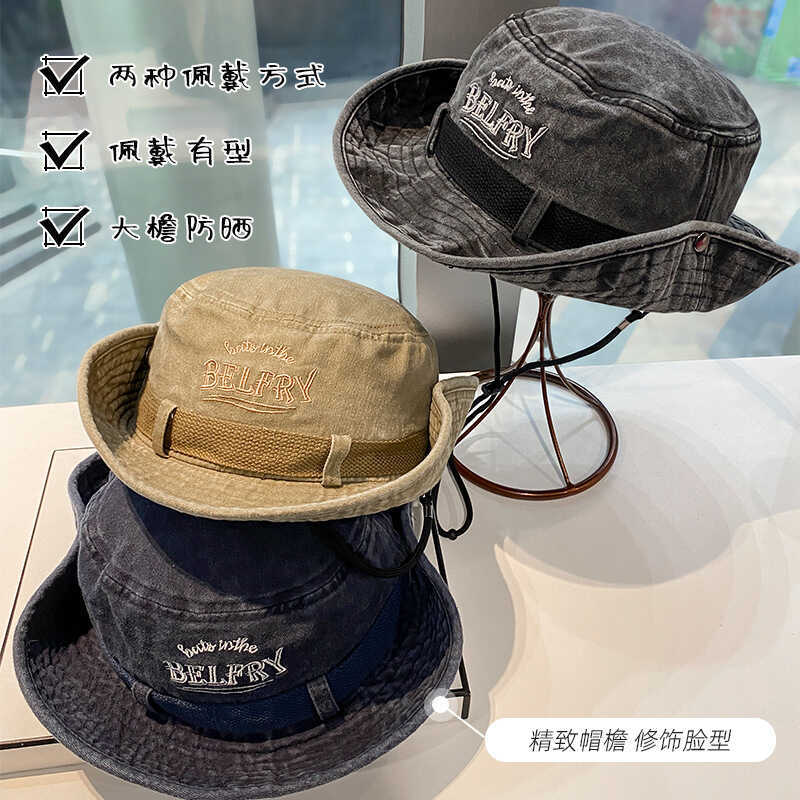 Western Cowboy Hat Female Retro Washable Buckle Brim Bucket Hat Sunscreen Sun Hat Outdoor Climbing Sun Hat
