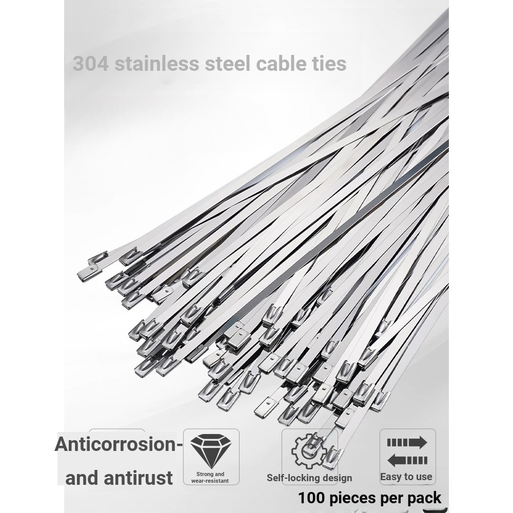 ((1 Piece 100 Pieces) 304 Stainless Steel Cable Ties Self-Locking 4.6MM Wire Bridge Metal Straps Outdoor Antioxidant Marine Harness Cable Ties