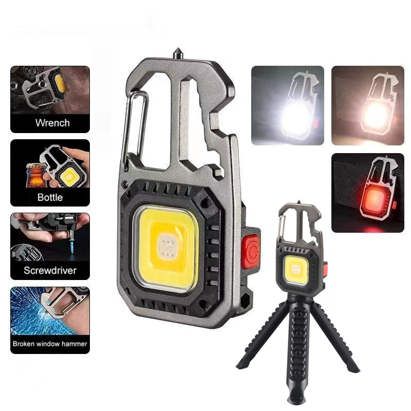 Pro Multi-function COB Work Lamp LED Flashlight USB Rechargeable Torch Keychain Light Car Emergency Light Fault Warning Light With Escape Broken Window Hammer Camping Lamp