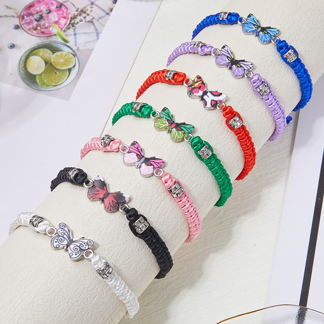 Fashion Handmade Butterfly Bracelets Rhinestone Woven Rope Adjustable Couple Bracelet For Women And Men Friendship Jewelry