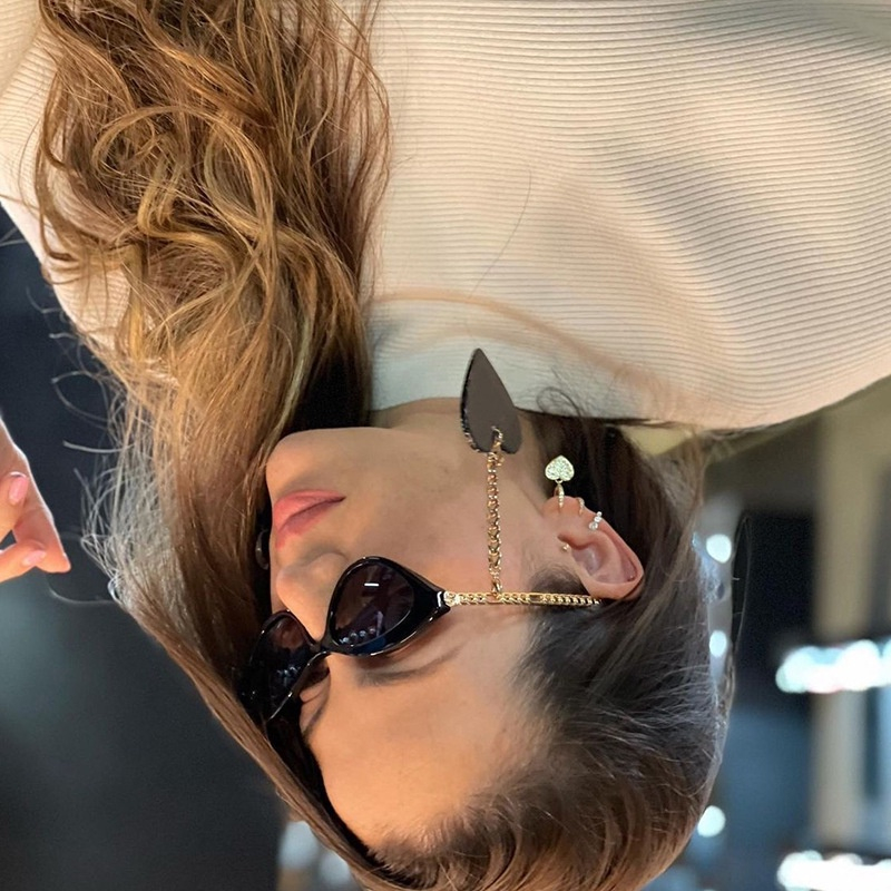 Oval Frame Metal Women's Sunglasses Chain Temples Cat Eye Shopee Malaysia