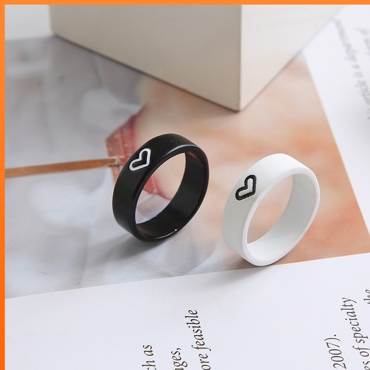 Korean Fashion Creative Black and White Ring Couple Two-piece Simple Love Design Trend Accessories