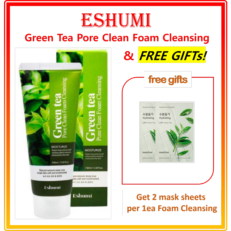 Eshumi GreenTea Pore Clean Foam Cleansing (Free gift★ innisfree Energy Mask X 2EA)