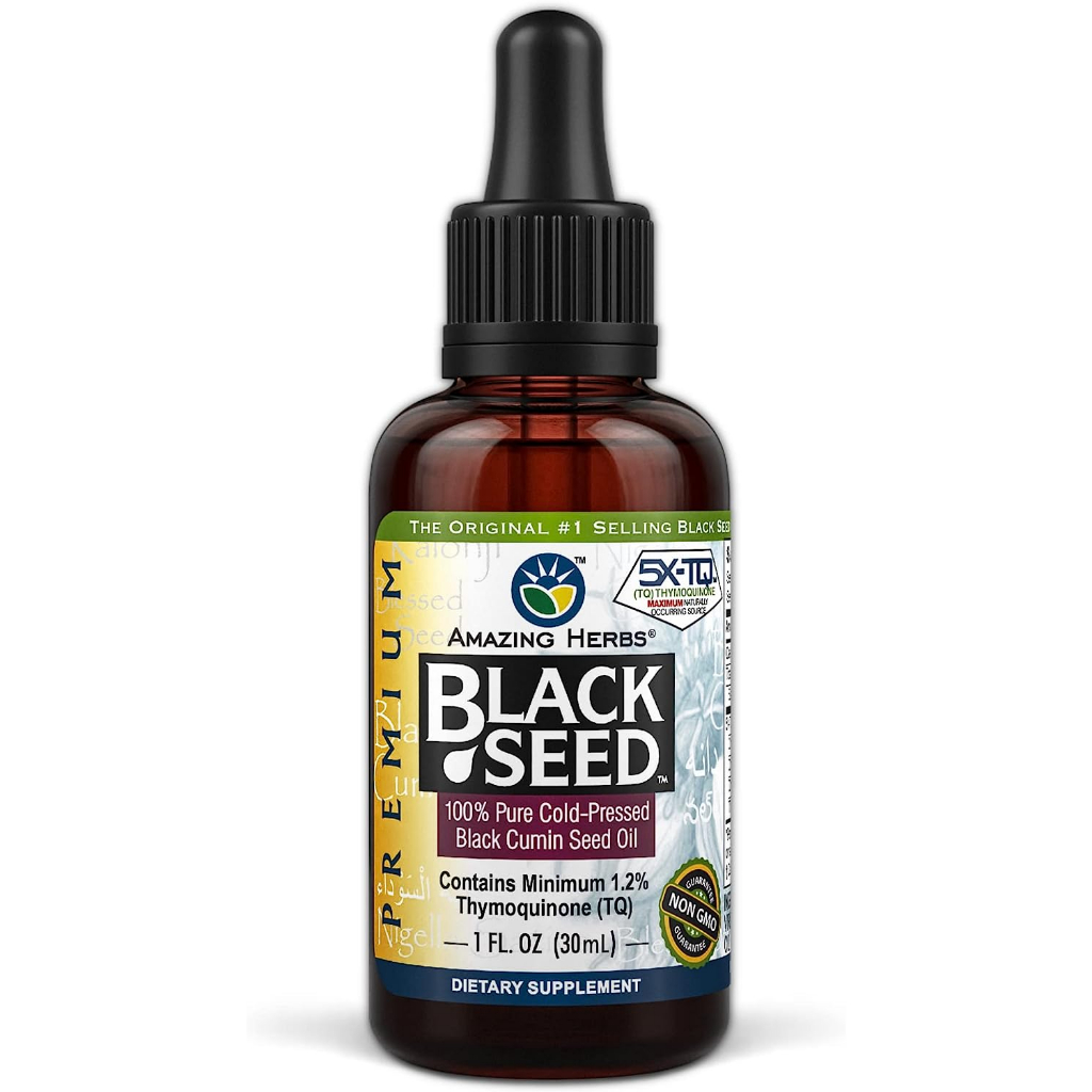 Amazing Herbs Premium Black Seed Oil - 1 Fl Oz Gluten Free, Non GMO, Cold Pressed Nigella Sativa Aids in Digestive Health, Immune Support, Brain Function, Joint Mobility