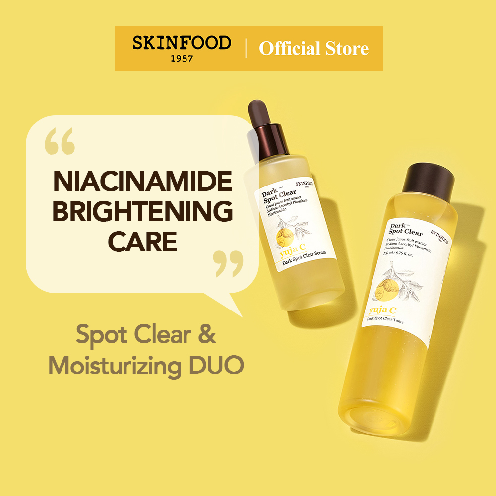 [Set][SKINFOOD Official] Vegan Yuja Vitamin C Niacinamide Spot Clear Vegan Brightening Skincare Set Toner 200ml + Niacinamide Serum 50ml / Blemish & Freckle Care / Brightening