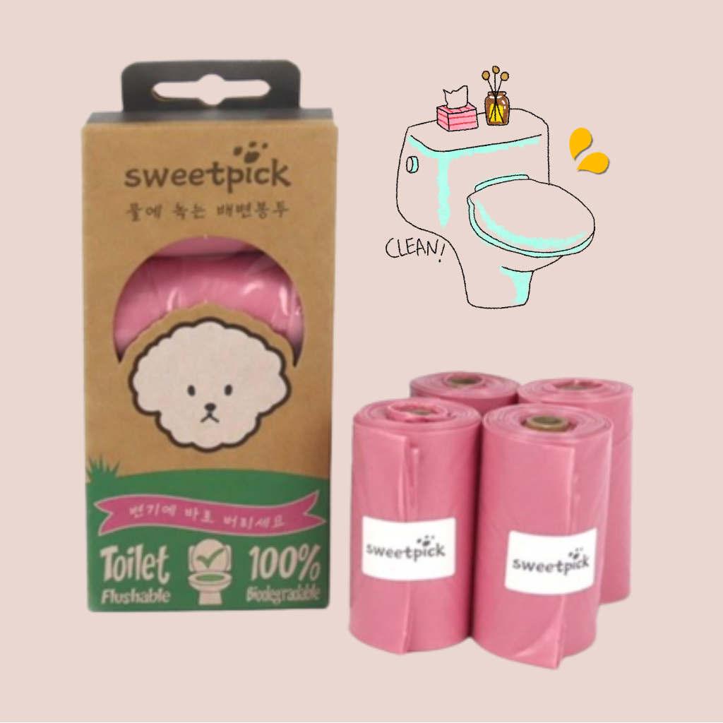 SWEETPICK Flushable Poop Bag Eco-friendly Poop Bags Biodegradable Thick Dog Cat Poop bag holder Pet Waste Poop trash bag garbage bag plastic bag Clean Pick Up Puppy bag Pet Litter