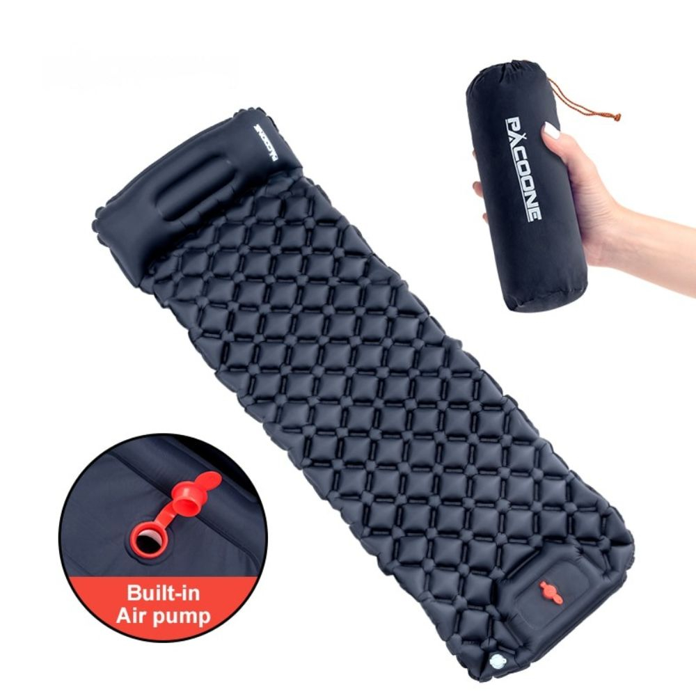 Outdoor Camping Sleeping Pad Inflatable Mattress with Pillows Ultralight Air Mat Built-in Inflator Pump Travel Hiking