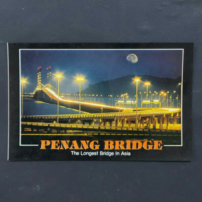 1980s Penang Old Postcard-Penang Bridge The Longest Bridge in Asia