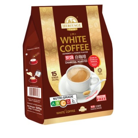 HERITAGE FARM WHITE COFFEE 3 IN 1- CHARCOAL ROASTED/ HAZELNUT/ 2 IN 1 COFFEE & CREAMER