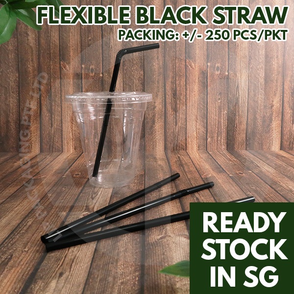 Black Flexible Straw (250pc) / Drinks / Bendy Straw / Disposable Plastic Straw / Cocktail straw / Party Straw / Cafe Bar