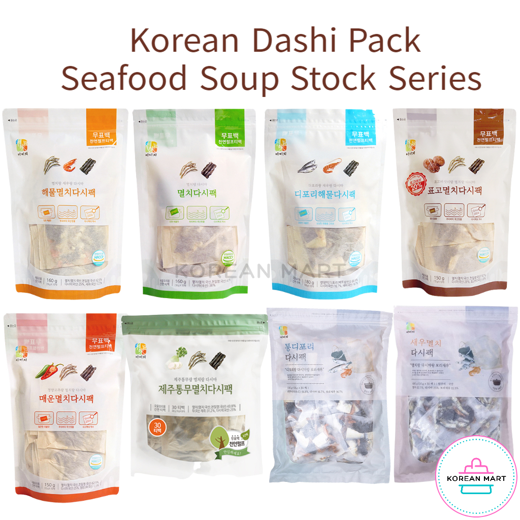 Korean Dashi Pack Seafood Soup Stock Series / Natural Condiment / Dried Seafood, Anchovy, Shrimp, Shiitake, Spicy, Kelp, Jeju Radish, Large-eyed Herring