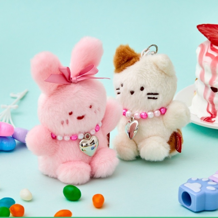[Butter Shop] Korea Character Butter Family Be Mine Medium Necklace Fluffy Plush Doll Keychain _ Scrabbit / Milk Cat