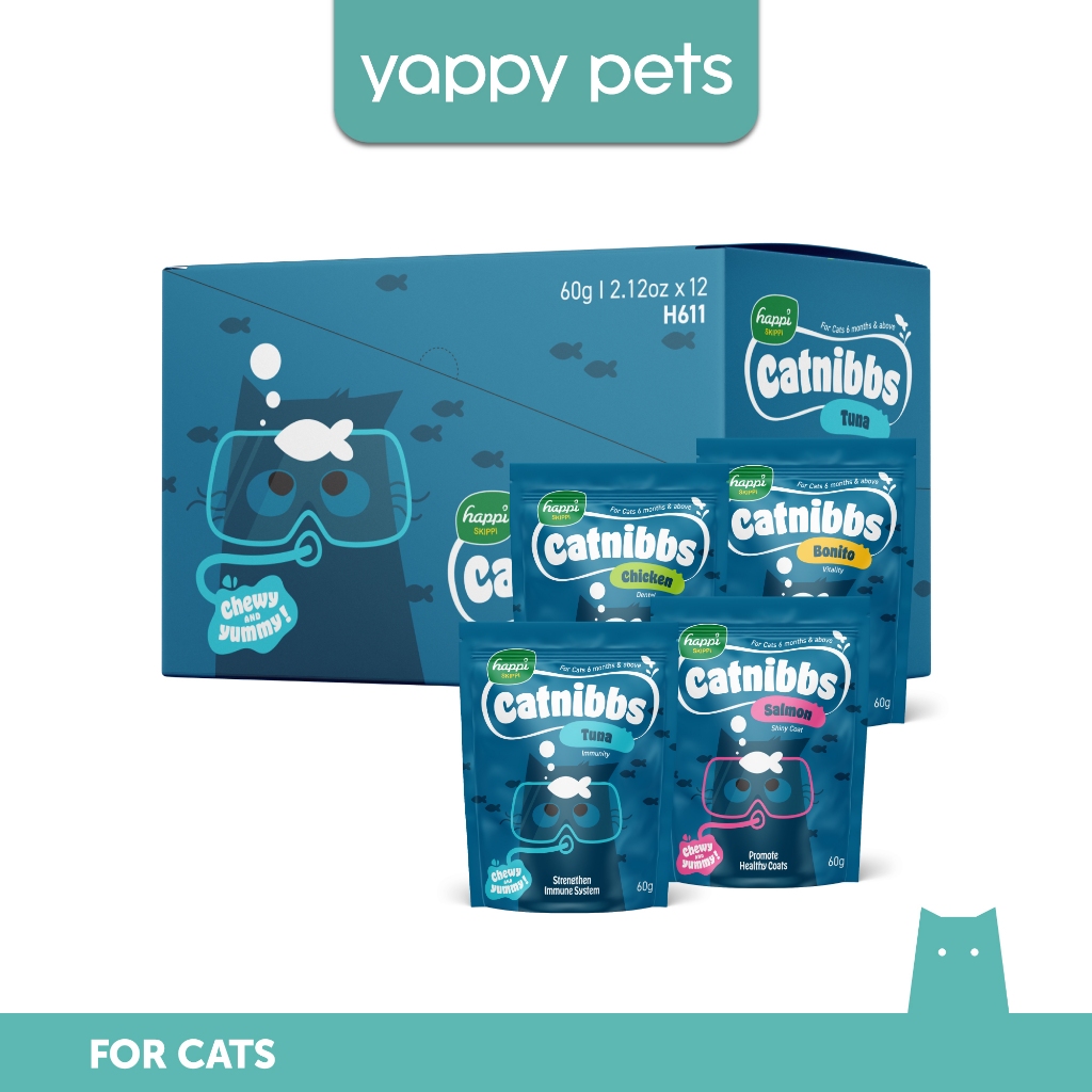 Happi Skippi Catnibbs Soft & Chewy Cat Treats 60g x 12 bags | chicken salmon tuna kitten treats fish oil coconut oil