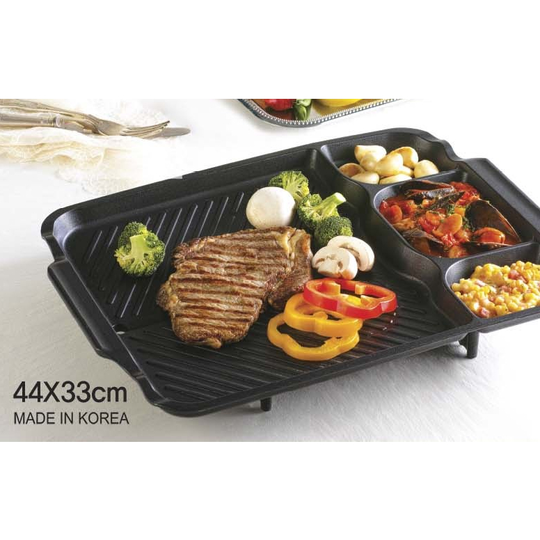 Kitchen Flower 4 in 1 BBQ Gill Pan Non-stick Coated Pan Stove Top Grilled pan multi compartment [Korean Product]