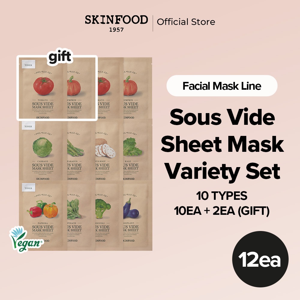 [Bundle of 10][SKINFOOD Official] Sous Vide Sheet Mask 10ea / Various Vegetable to Nourish and Moisturize / Quick and Easy Vegan Skincare